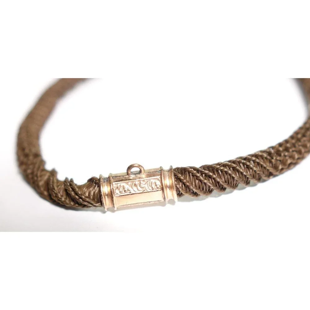 Mourning Hair Watch Fob Chain Antique Victorian Memento Mori Gold Woven Keepsake